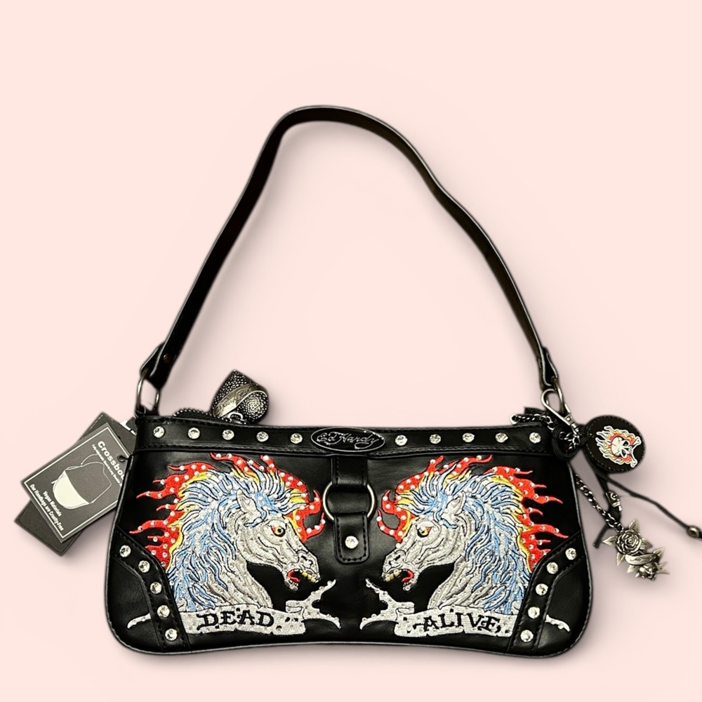 New Ed Hardy Black Studded Handbag with rhinstones.
